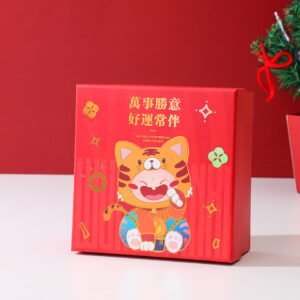 Buena suerte pequeño tigre lindo caja de regalo cuadrada mediana