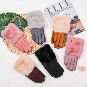 Guantes de invierno casuales para mujeres con boca de pelo grande