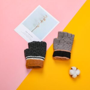 Men's purl jacquard half-finger gloves