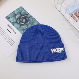 Sombrero de lana con etiqueta WSP de letra simple - azul