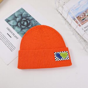 Sombrero de lana de corazón a cuadros-naranja