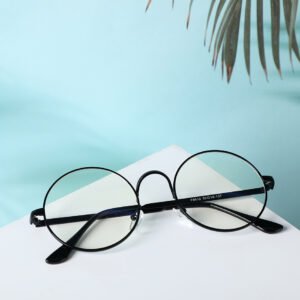 Gafas de montura redonda sin maquillaje de moda - Negro