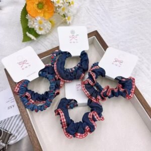 Laços de cabelo com listras vermelhas de jeans 2pcs