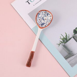Cuchara con mango de madera veteada - Flor estilo japonés 2