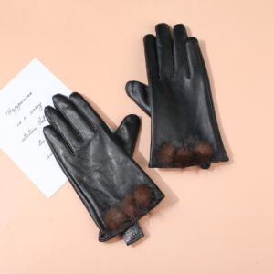 Guantes de dama con pantalla táctil de bola de lana de visón
