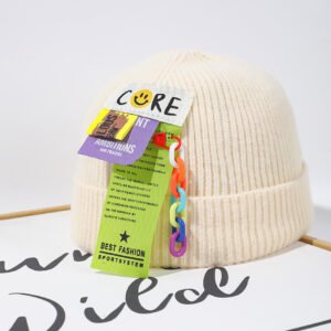 Candy Colour Chain Label Gorro de punto-Beige