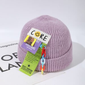Candy Colour Gorro de punto con etiqueta de cadena - Taro Purple