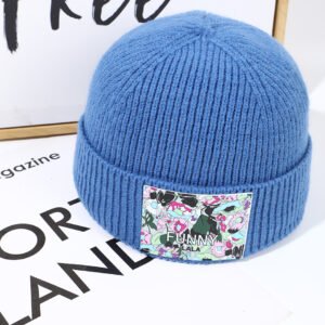 Literary Leather Label Gorro de punto-Azul