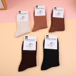 Calcetines de Algodón de la Tripulación de las Mujeres de Punto de un solo Color