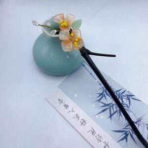 Pin de pelo de flor rosa-naranja