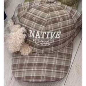 Retro Plaid Baseball Cap - Khaki