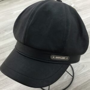 Sombrero Gatsby de cuero con etiqueta de cuero - Negro
