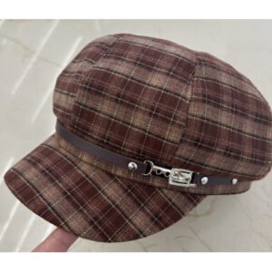 Boina a cuadros con hebilla de metal - Rojo Vintage