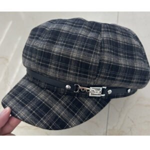 Boina a cuadros con hebilla de metal - Negro