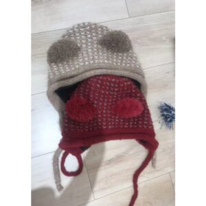 Sombrero de punto decorativo de peluche - Café