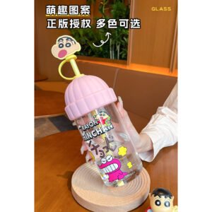 Taza de cristal de sombrero de Crayon Shinchan 680ml Rosa