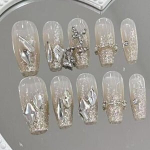 Uñas trapezoidas de cadena estrellada brillante 24pcs 26-54