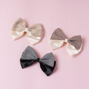 Pinza para el cabello pequeña de tela con lazo a cuadros