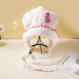 Sombrero con orejeras de dibujos animados Bowknot - Blanco