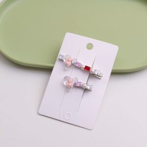 Conjunto de clips de diamantes de corazón de oso pequeño - Rosa