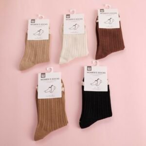 Calcetines de media pantorrilla para mujer con encaje café