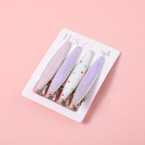 Purple Polka Dot Hair Clip Set 4pcs 6cm