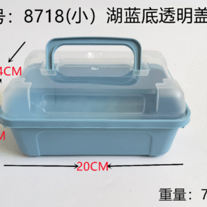 Caja de almacenamiento pequeña de base azul con tapa transparente-8719