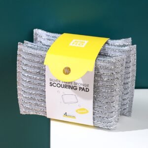 Paño de limpieza con esponja de rayas plateadas-4PCS