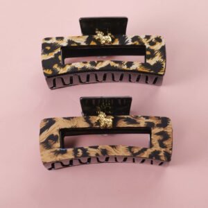 Leopard Print Square Hair Claw 13cm